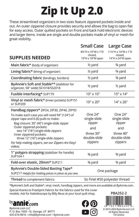 Zip It Up 2.0 Sewing Pattern Paper Only PBA252-2 Pattern by Annie