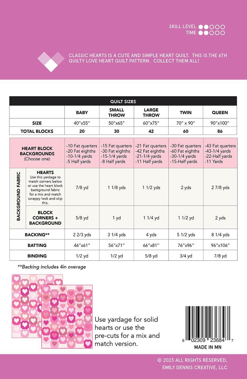 Classic Hearts Quilt Pattern # QLP152 by Quilty Love 5 sizes available see 2nd photo