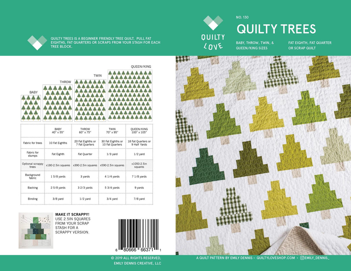 Quilty Trees Quilt Pattern by Emily of Quilty Love. # QLP130 by Quilty Love 4 sizes available see 2nd photo