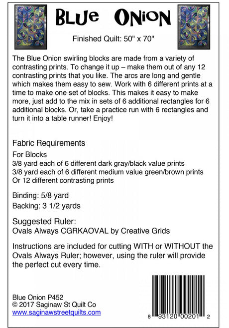 Blue Onion Quilt Pattern by Saginaw St Quilts, Finished Size 50" x 70"