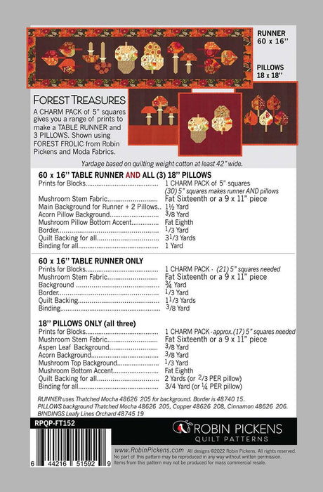 Forest Treasures Quilt Printed Pattern by Robin Pickens RPQP-FT152 Multi Size