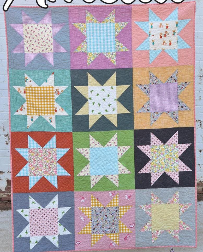 Amelia Printed Quilt Pattern by Running Doe Quilts for Villa Rosa Designs 52.5 x 70
