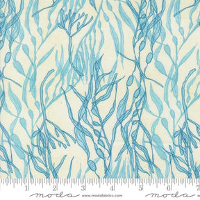 a drawing of blue seaweed on a white background