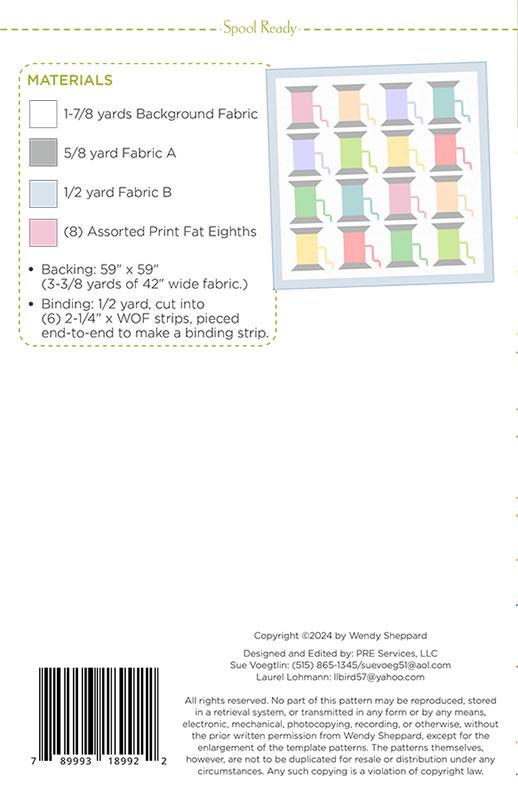 Spool Ready WS87 By Wendy Sheppard Printed Pattern Only Finished 51" x 51"
