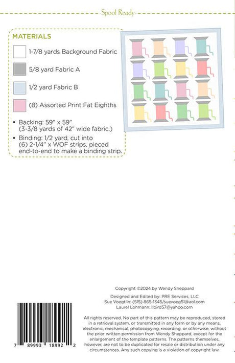 Spool Ready WS87 By Wendy Sheppard Printed Pattern Only Finished 51" x 51"