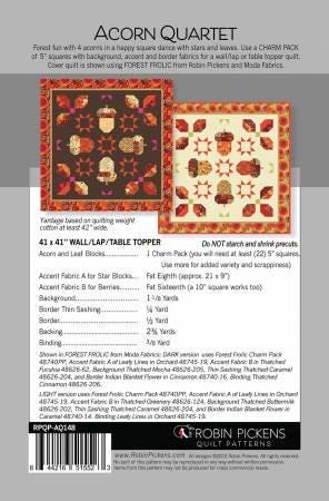 Acorn Quartet Quilt Printed Pattern by Robin Pickens RPQP-AQ148 Multi Size
