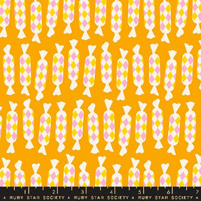 a yellow background with pink and yellow geometric shapes