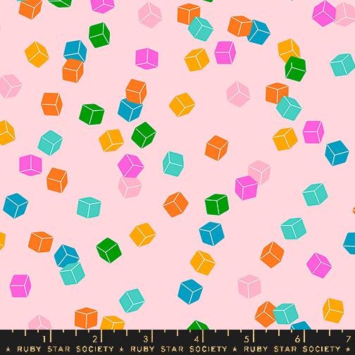 a pink background with colorful cubes on it