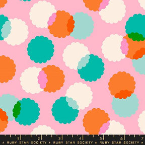 a pink background with colorful clouds on it