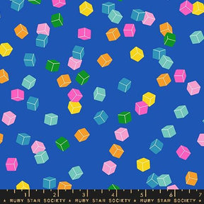 a blue background with colorful cubes on it
