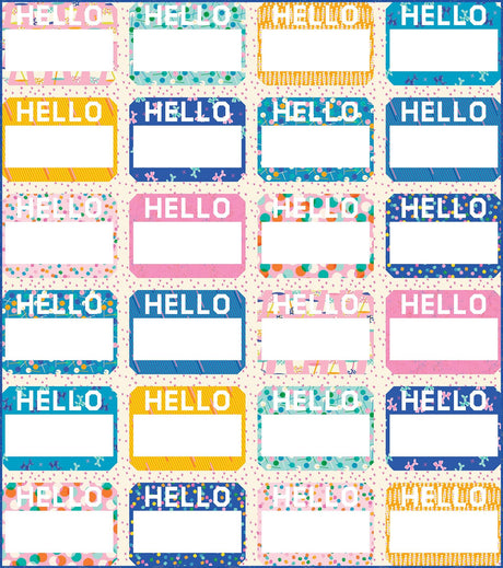 a colorful hello kitty name tag with hello kitty name tags on it