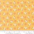 a yellow background with white flowers and green leaves