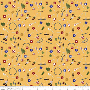 a yellow background with a lot of different things on it