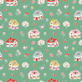 Home Sweet Home Happy Green VR24457 by Elea Lutz for Poppie Cotton Sold in 1/2 yard increments cut continuously.