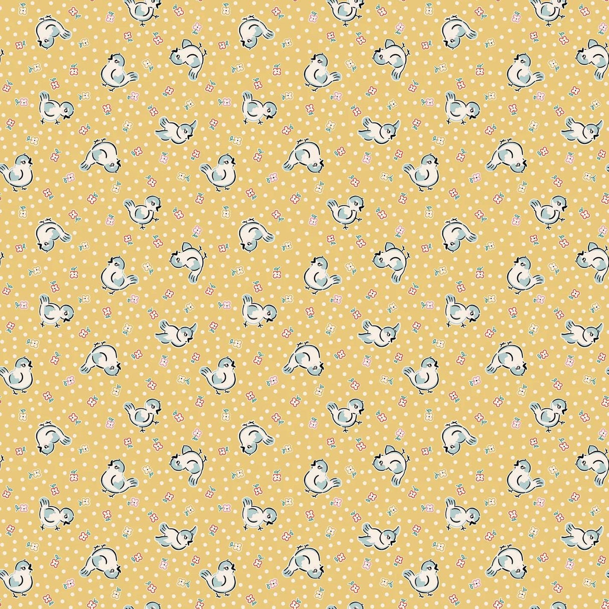Home Sweet Home Bluebirds Yellow VR24452 by Elea Lutz for Poppie Cotton Sold in 1/2 yard increments cut continuously.
