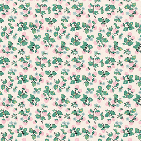 Home Sweet Home Strawberry Cake Cream VR24454 by Elea Lutz for Poppie Cotton Sold in 1/2 yard increments cut continuously.