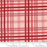 a red and white plaid fabric with a ruler