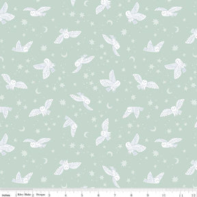 a green background with white birds and stars