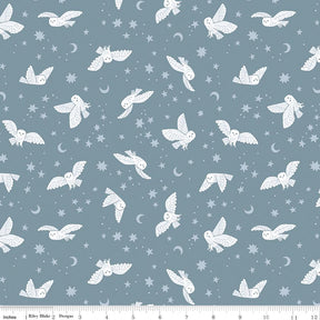 a blue background with white birds and stars