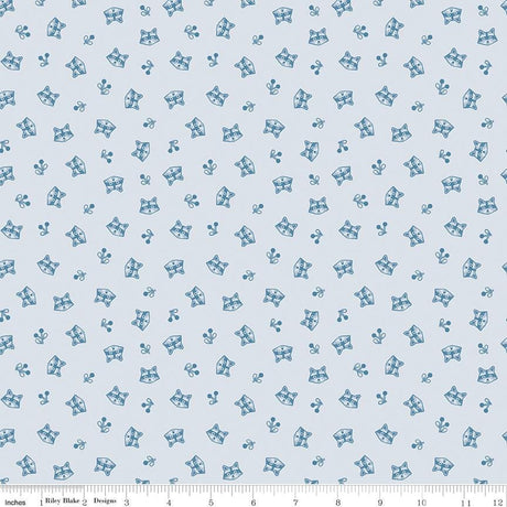 a blue and white background with small stars