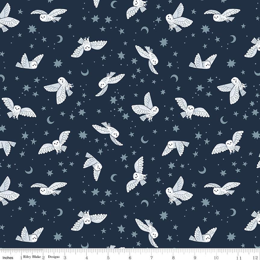 a blue background with white birds and stars