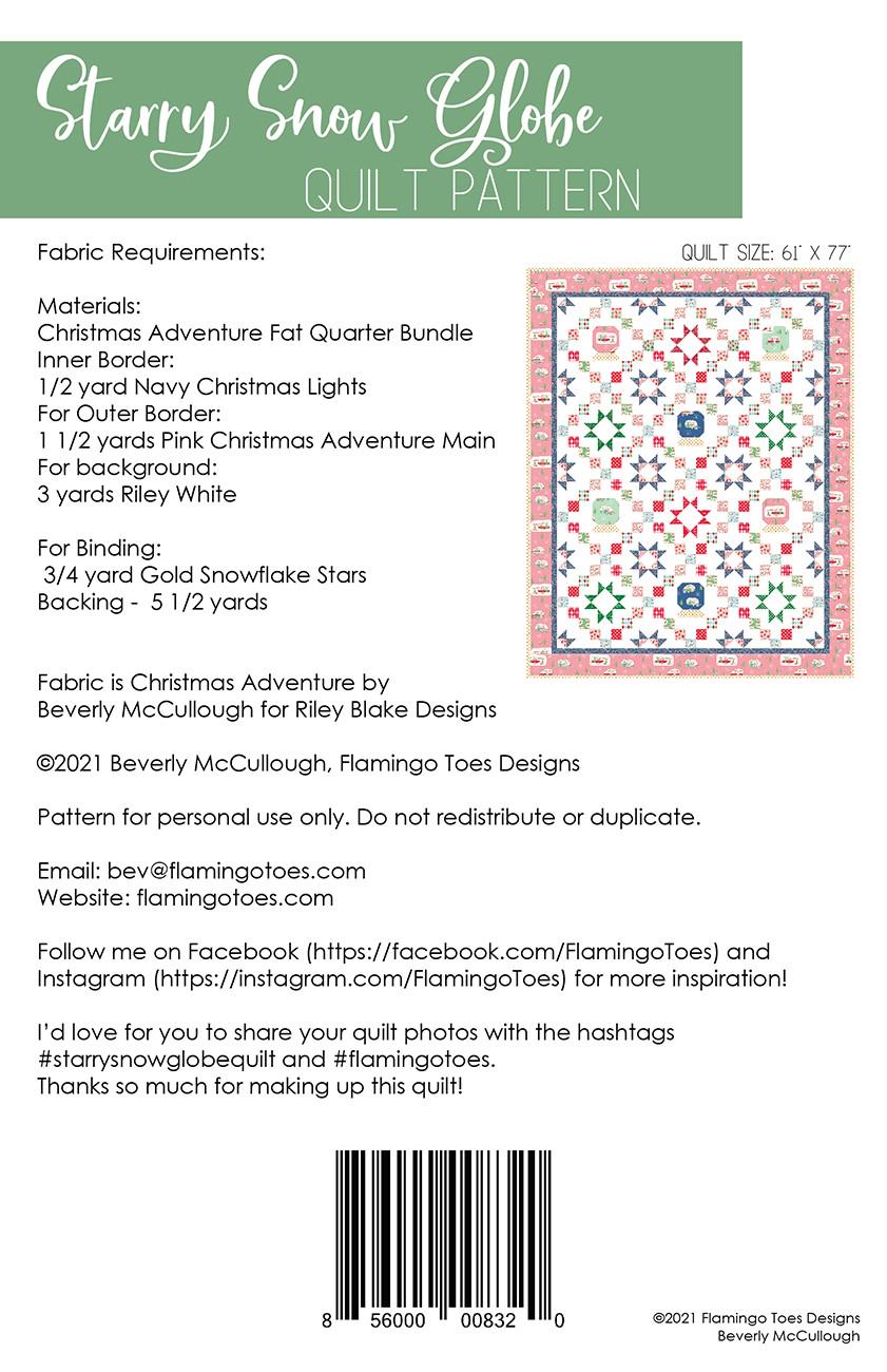 Starry Snow Globe Quilt Pattern by Beverly McCullough, Flamingo Toes Designs FT-8320 60" x 76"