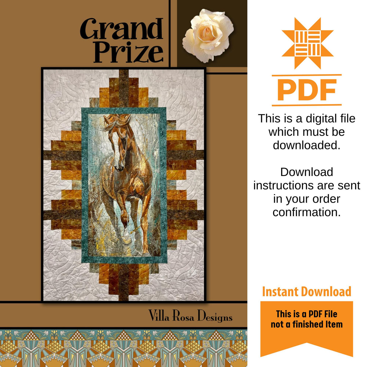 Grand Prize Panel Quilt Pattern - INSTANT DIGITAL DOWNLOAD - From Villa Rosa Designs 51in x 69in