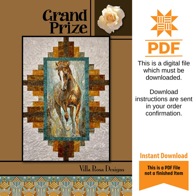 Grand Prize Panel Quilt Pattern - INSTANT DIGITAL DOWNLOAD - From Villa Rosa Designs 51in x 69in