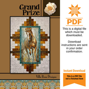 Grand Prize Panel Quilt Pattern - INSTANT DIGITAL DOWNLOAD - From Villa Rosa Designs 51in x 69in