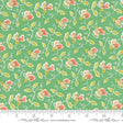 a green background with pink and yellow flowers