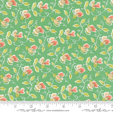 a green background with pink and yellow flowers