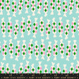 a blue background with pink, green, and white shapes