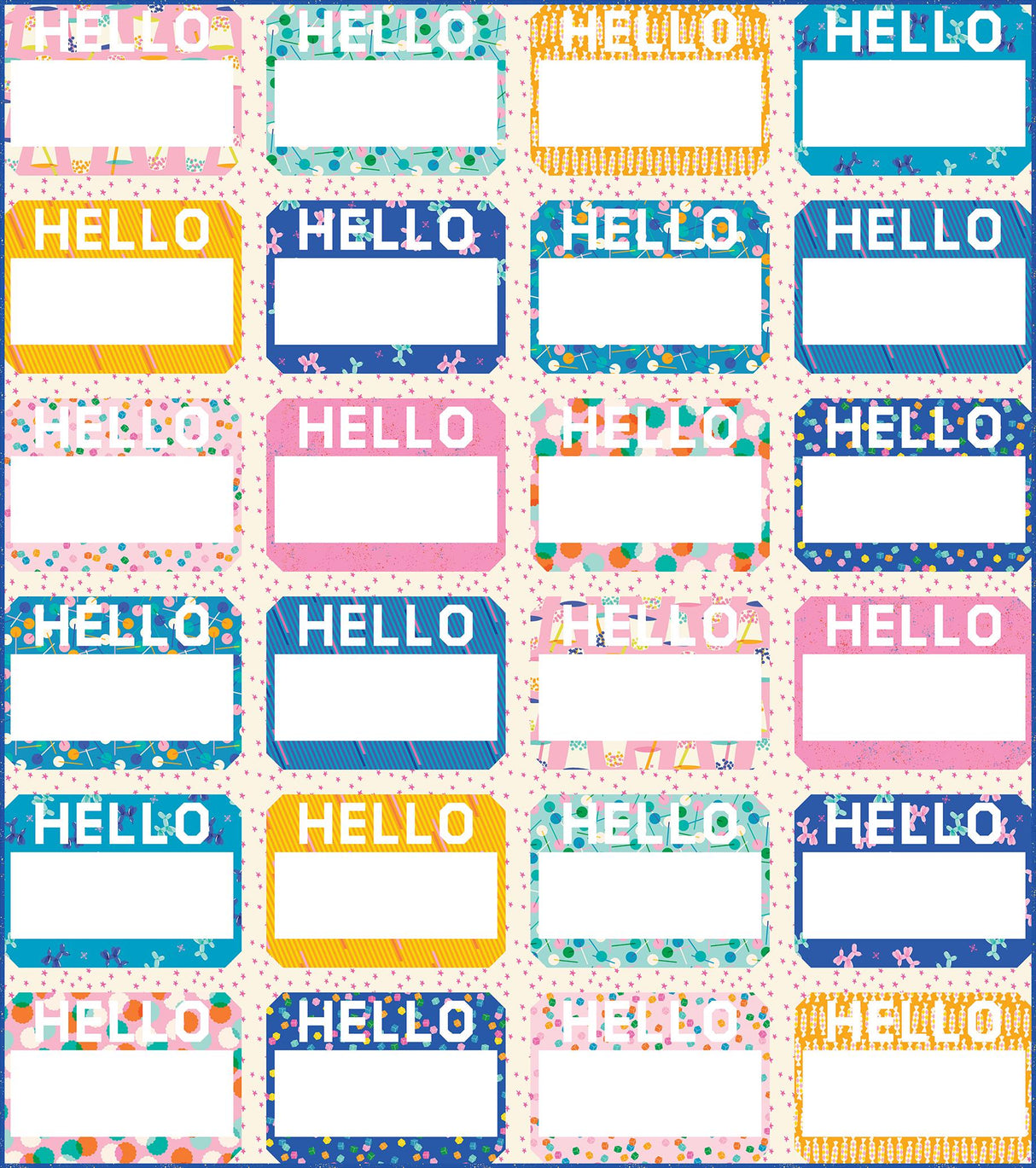 a colorful hello kitty name tag with hello kitty name tags on it