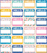 a colorful hello kitty name tag with hello kitty name tags on it