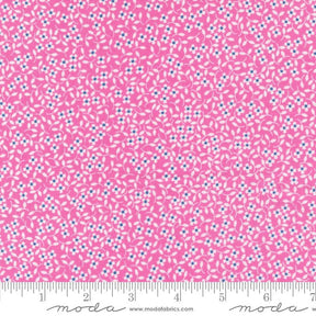 a pink background with blue and white dots