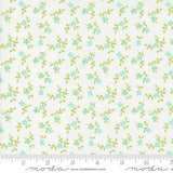 a white background with blue and green flowers