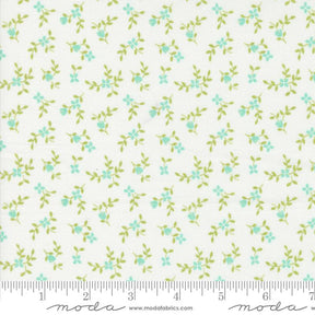 a white background with blue and green flowers