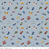 a blue background with a lot of different types of vehicles