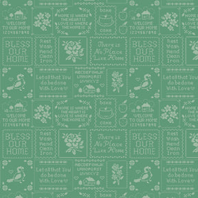 Home Sweet Home Cross Stitch Green VR24463 by Elea Lutz for Poppie Cotton Sold in 1/2 yard increments cut continuously.