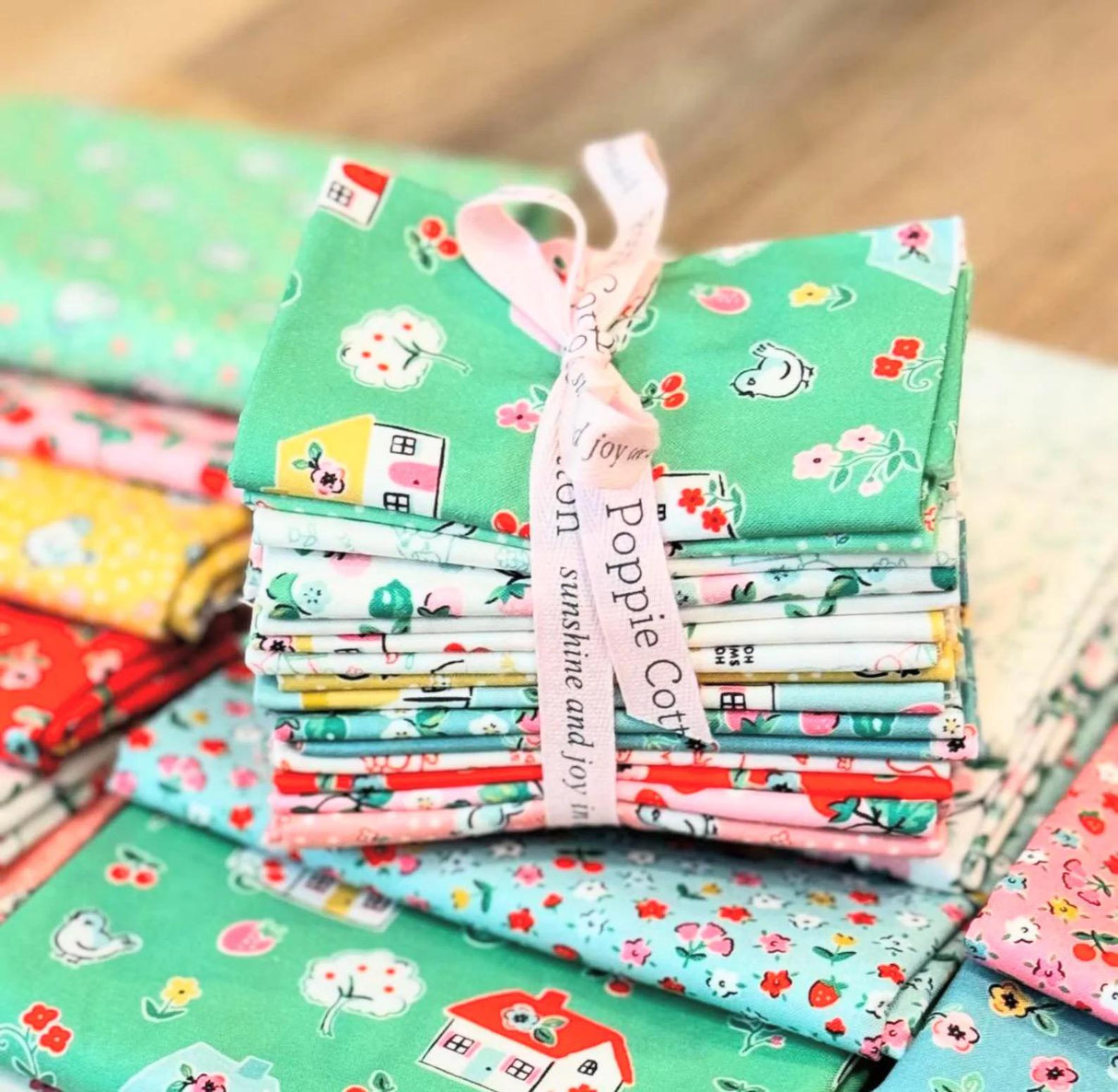 Home Sweet Home Happy Green VR24457 by Elea Lutz for Poppie Cotton Sold in 1/2 yard increments cut continuously.