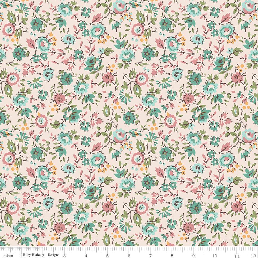 Piece and Plenty Sea Glass Floral Yardage C15871-SeaGlass by Lori Holt for Riley Blake Designs sold by 1/2 yard increments