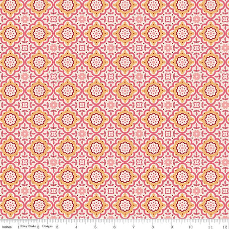 Piece and Plenty Coral Cheerful Yardage C15882-Coral by Lori Holt for Riley Blake Designs sold by 1/2 yard increments