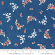 a blue background with red and white flowers