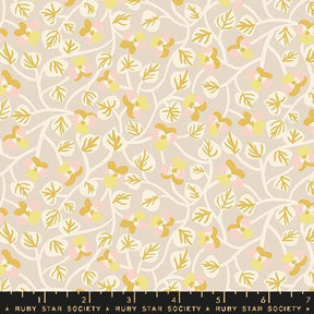 a yellow and pink floral pattern on a beige background