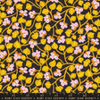 a black background with yellow and pink flowers