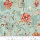 a blue and orange floral print fabric