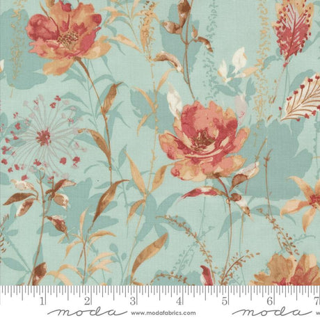 a blue and orange floral print fabric