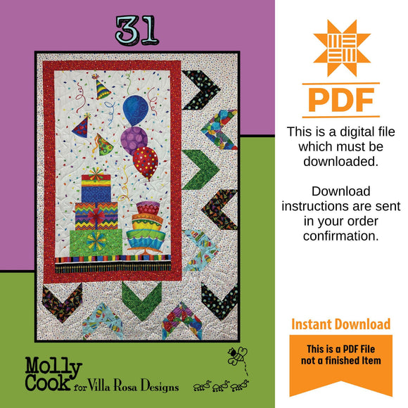 31 Quilt Panel Pattern Only - INSTANT DIGITAL DOWNLOAD - From Orphan Quilts for Villa Rosa Designs Size 42