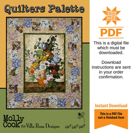 Quilters Palette Quilt Panel Pattern Only - INSTANT DIGITAL DOWNLOAD - From Heidi Cook for Villa Rosa Designs Size 54" x 66"