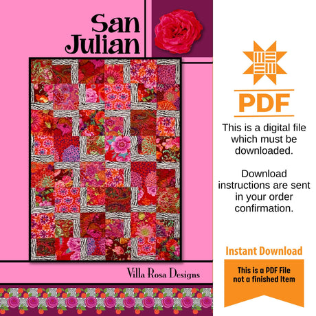 San Julian Quilt Pattern Only - INSTANT DIGITAL DOWNLOAD - By Villa Rosa Designs Size 54" x 72"